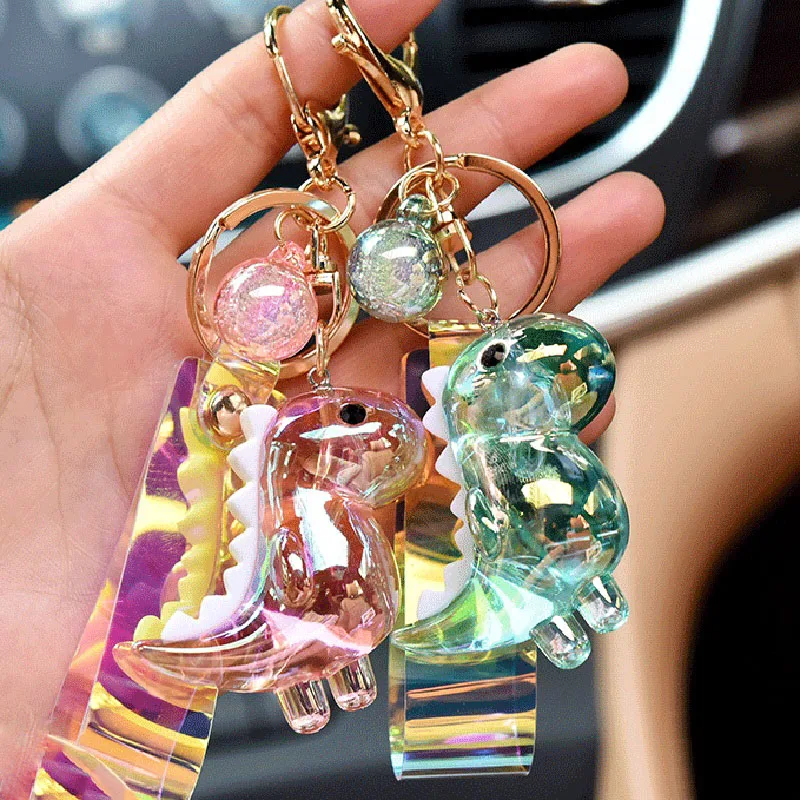 Creative Acrylic Transparent Dinosaur Doll Keychain for Women Cute Animal Charm Key Chains Cartoon Bag Pendant Car Keyring Gifts