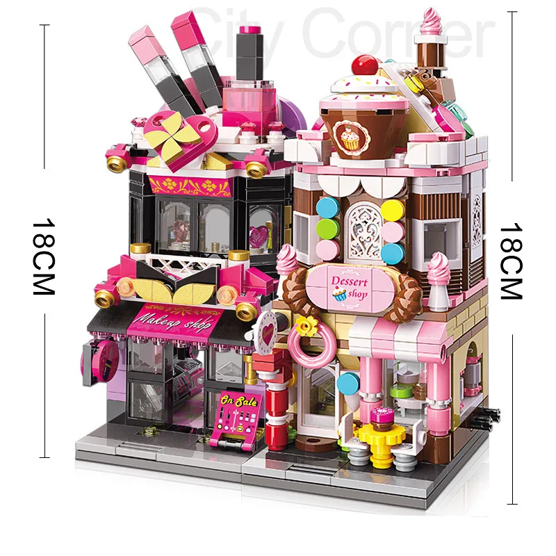 DIY City Street View Building Blocks City Flower Makeup Shop Coffee Store Model Architectures Educational Toys For Chilren gifts