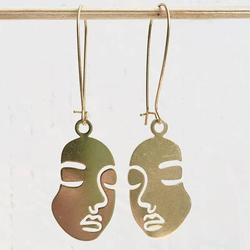 Face Earrings Big Brass Gold Color Face Jewelry Bohemian Shape Statement 2020 New Women Gift Girlfriend Beautifu Fashion