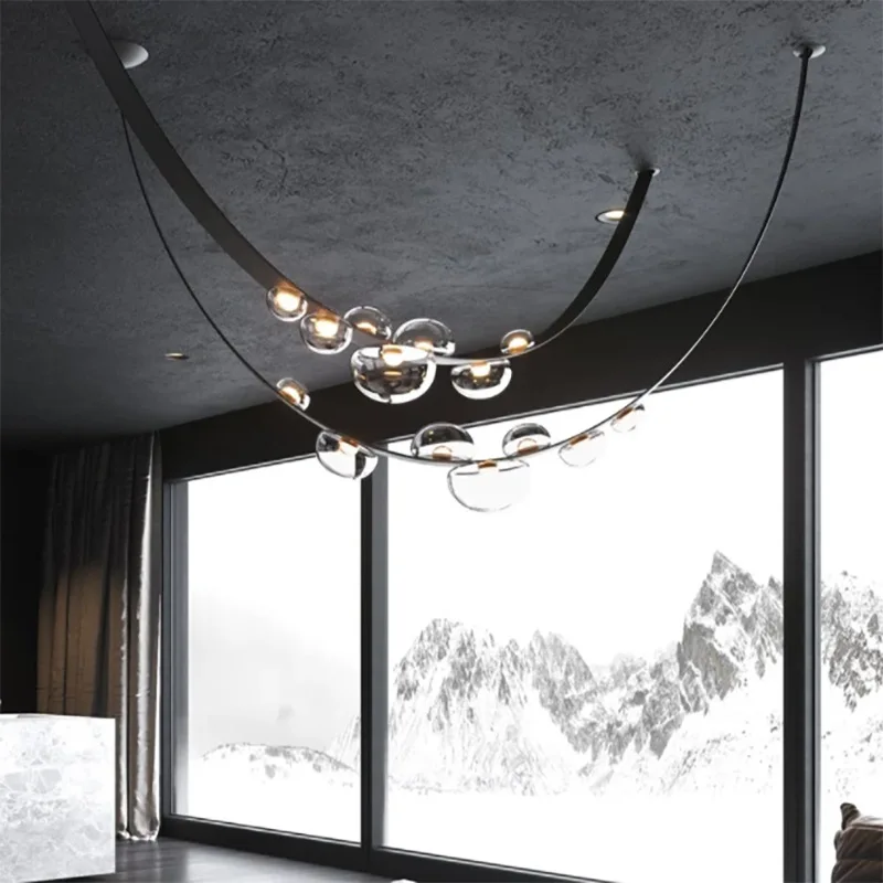 Modern Designer LED Chandelier Nordic Villa Duplex Living Room Restaurant Long Leather Belt Stairwell Jellyfish Chandelier Lamps