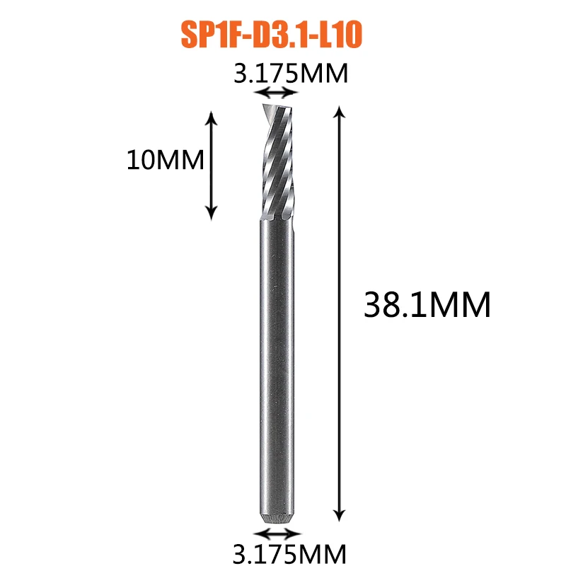 1pc AAAAA Enkele Fluit Spiraal End Mill Aluminium Frees 3D Graveren Carving Bit Voor Houtbewerking Acryl ACM Frezen