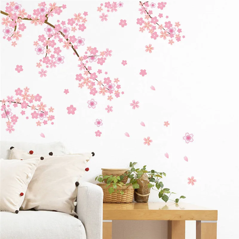 pink Cherry blossoms tree romantic diy home decal wall sticker girls bedroom TV background decorative store kitchen mural