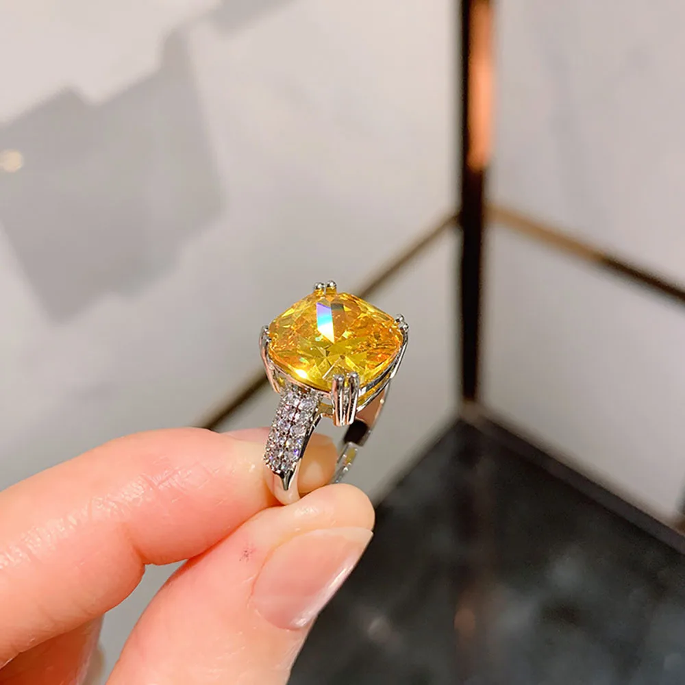 Vintage 12*12mm różowy kwarc Citrine Lab pierścionki z diamentem dla kobiet kamień wesele zespoły biżuterii damskie dodatki prezent