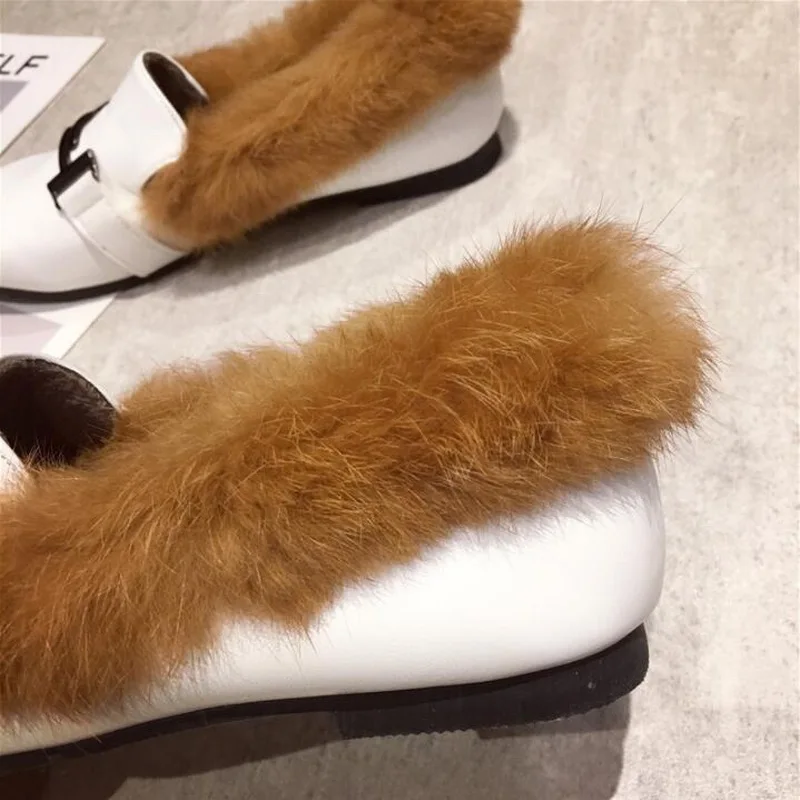 Woman Warm Snow Boots Superfine Fiber Rabbit Fur Mules Plush Furry Moccasins Ladies Fur Ankle Boots Winter Flat Shoes Plus Size