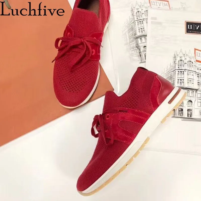 Autumn New Leisure Sneakers Woman Thick Bottom Knitted lace up Flat Casual Shoes Outdoorv Ventilate Run Shoes Women
