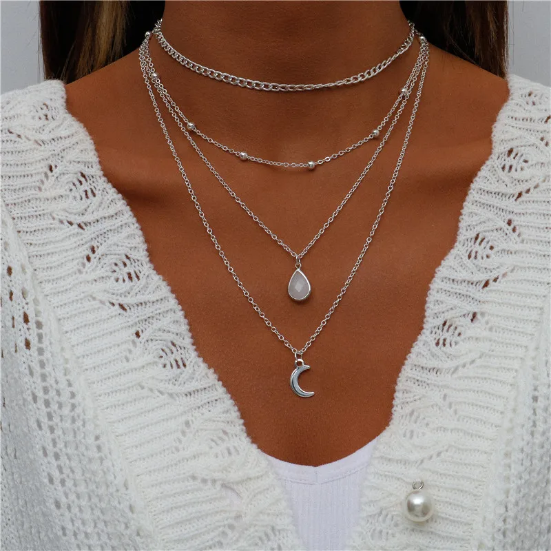 Tenande Bohemian Mehrschichtige Halskette für Frauen Vintage Wassertropfen Münze Stern Mond Anhänger Halskette Geometrisches Collier Collares – Detail 31