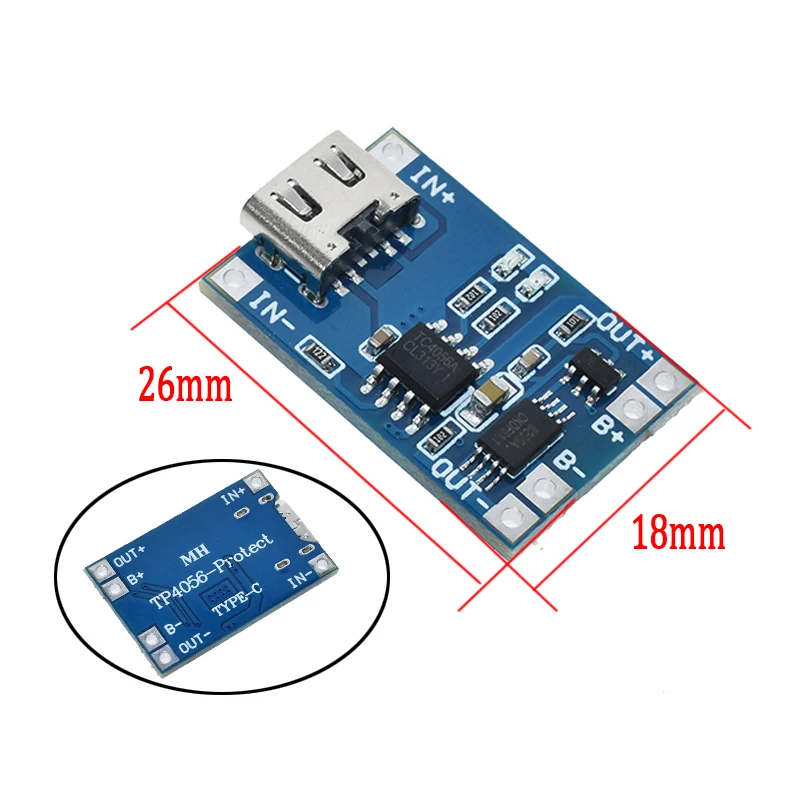 Placa de carga de batería de litio con módulo de protección para Arduino, electrónica inteligente, 5V, tipo c, Micro USB, 1A, 18650, Kit Diy
