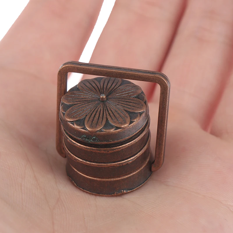 Vintage Dollhouse Miniature Copper 3 Layer Stackable Snack Food Bento Box Lunchbox with Lid 1:12 Scale