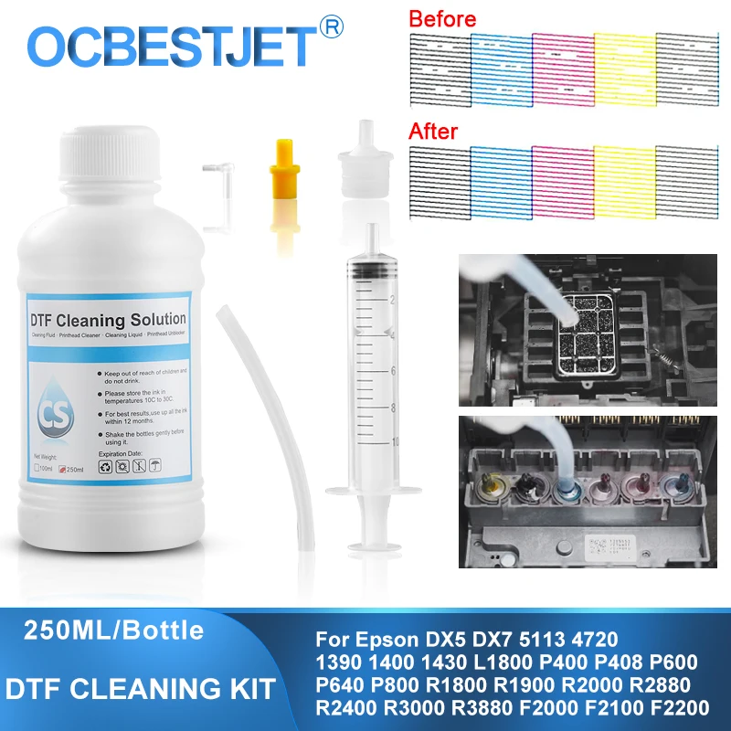 250ML DTF Cleaning Solution Print Head Cleaning Liquid Capping Station Cleaning Fluid Direct to Transfer Film Ink Cleaning Kit