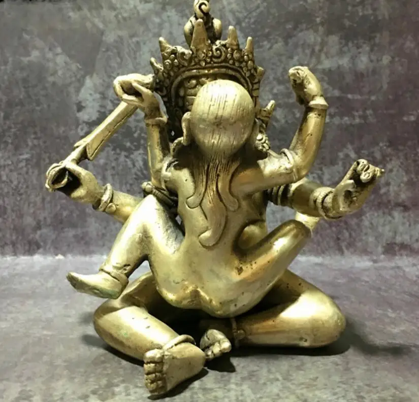 

Изысканная тибетская Серебряная буддийская статуя гарды, украшение из белой меди, поделки, Декор, счастливая двойная Будда