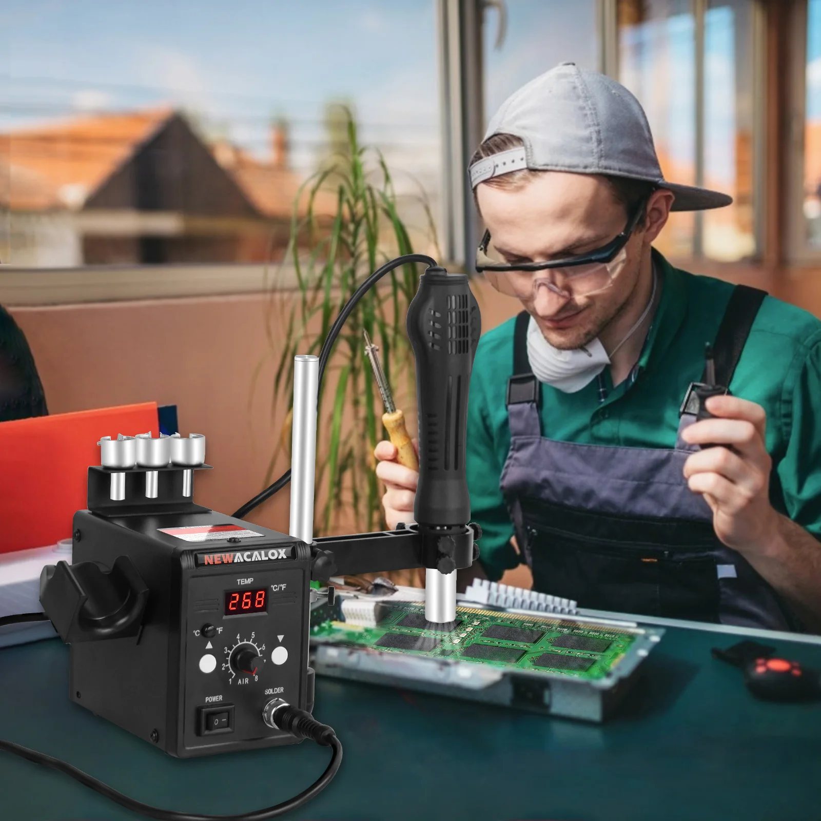 NEWACALOX 220V 700W Estación de Reparación PCB LCD temperatura ajustable pistola de aire caliente desoldar pistola de calor herramienta de estación de soldadura
