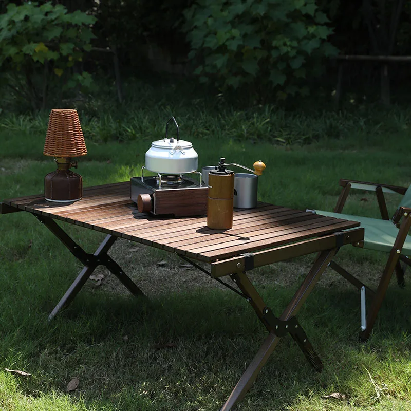 Mesa de escritorio plegable para acampar al aire libre, rollo de huevos de madera, portátil, color amarillo, 3 tamaños, muebles de interior y