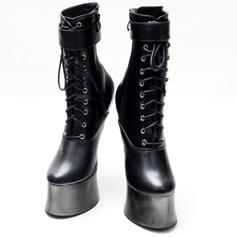 2022 New Women Platforms Boots,Pony Hoof Heel Short Boot,Night Club Fetish Cosply Shoes For Man,Heelless,18cm,BLACK,Dropshipping