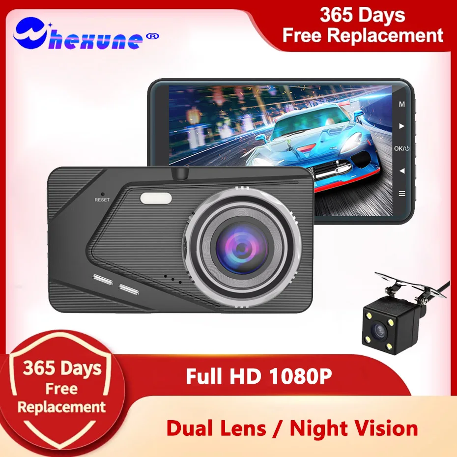 

4 Inch 1080P Dual Lens Dashcam Front+Rear Night Vision Video Recorder G-Sensor Auto Registrator Car DVR Dash Surveillance Camera