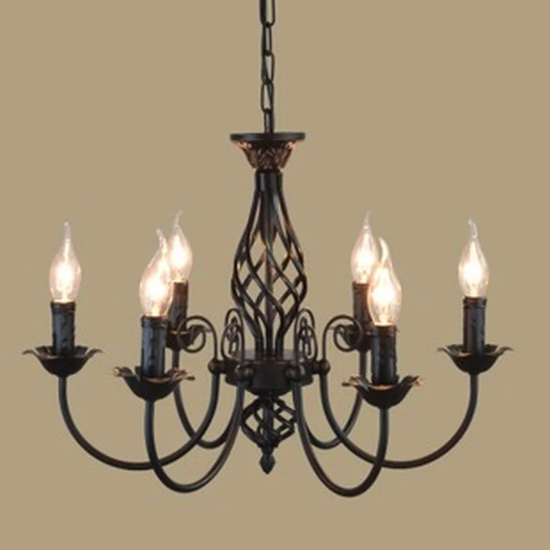 

Vintage Wrought Iron Chandelier E14 Candle hanging Light Lamp Bronze Metal LED home Lighting Fixture modern iron lustre promotio