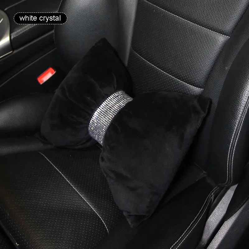 Diamond Bowknot Car Neck Pillow Crystal Rhinestones Headrest Auto Seat Waist Support Pillows Cushion Car Interior Accessories