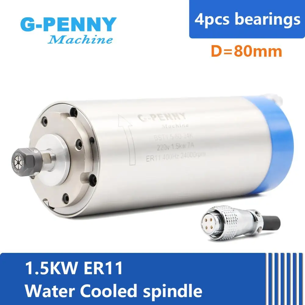 g penny 15kw er11 refrigerado a agua do motor do eixo rolamentos dos pecas 80x200 mm 024000rpm precisao 001 mm para a gravura de trabalho de madeira do cnc 01