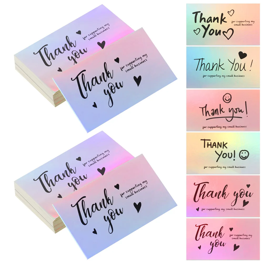 50 Pcs Thank You For Supporting My Small Business Reflective Laser Appreciate Cards Greeting Postcard For Online Retail Shopping