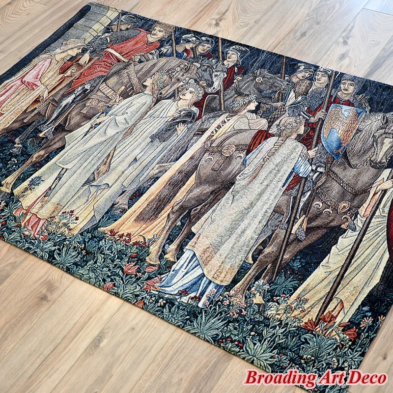 중세 기사단의 무장 및 출발 태피스트리 벽걸이, 윌리엄 모리스 성배 태피스트리, 140x98cm