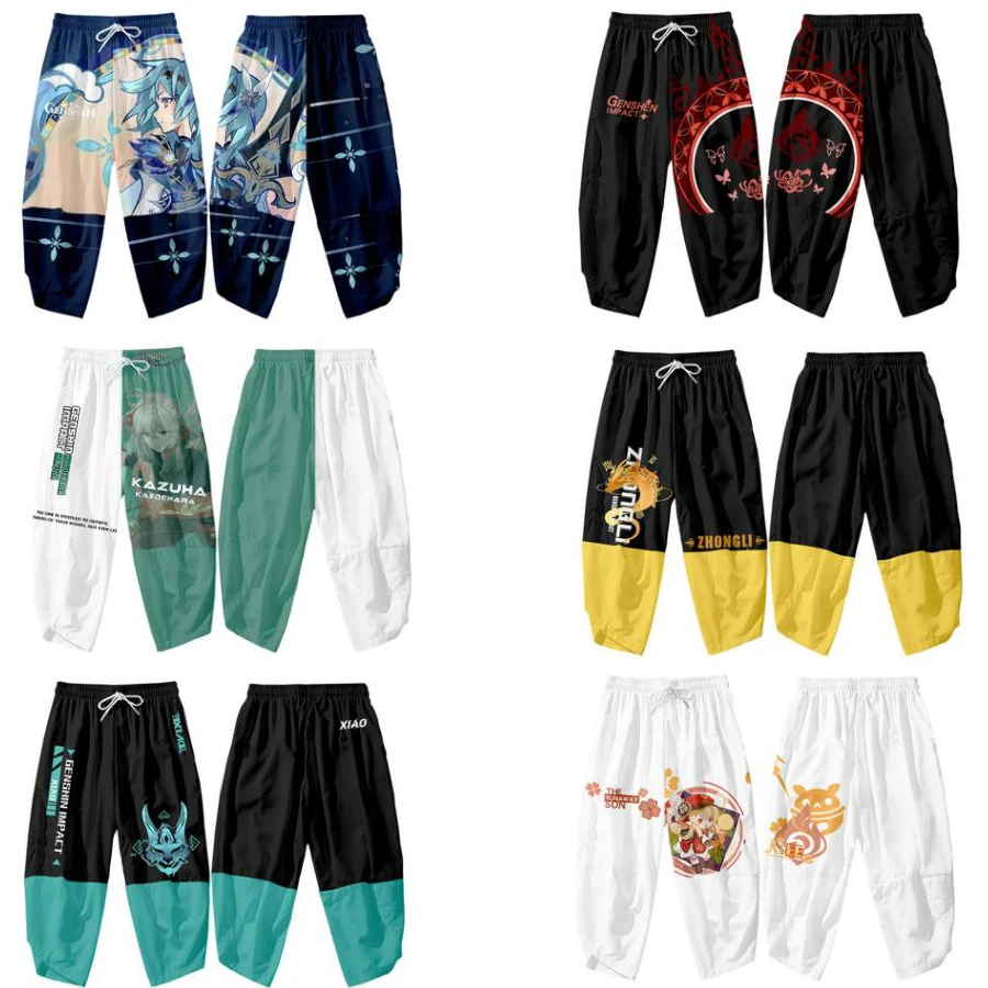 เกม Genshin Impact 3D Joggers กางเกงผู้ชาย/ผู้หญิง Hip Hop Sweatpants Zhongli Xiao Klee Eula Kaedehara Kazuha ชุดคอสเพลย์