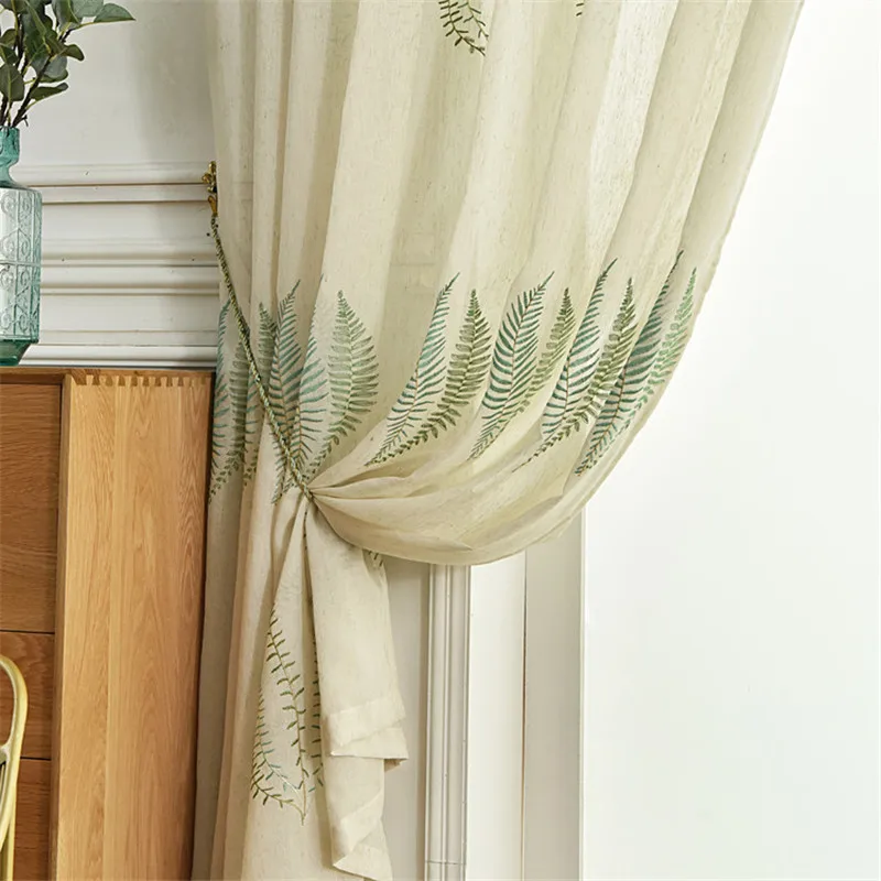 Nordic White linen leaves tulle curtains transparent for bedroom  living room  window sheer curtain