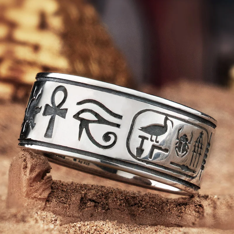 925 Silver Egyptian Eye of Horus Ring Trendy Male Ring Single Tail Ring Fashion Jewelry