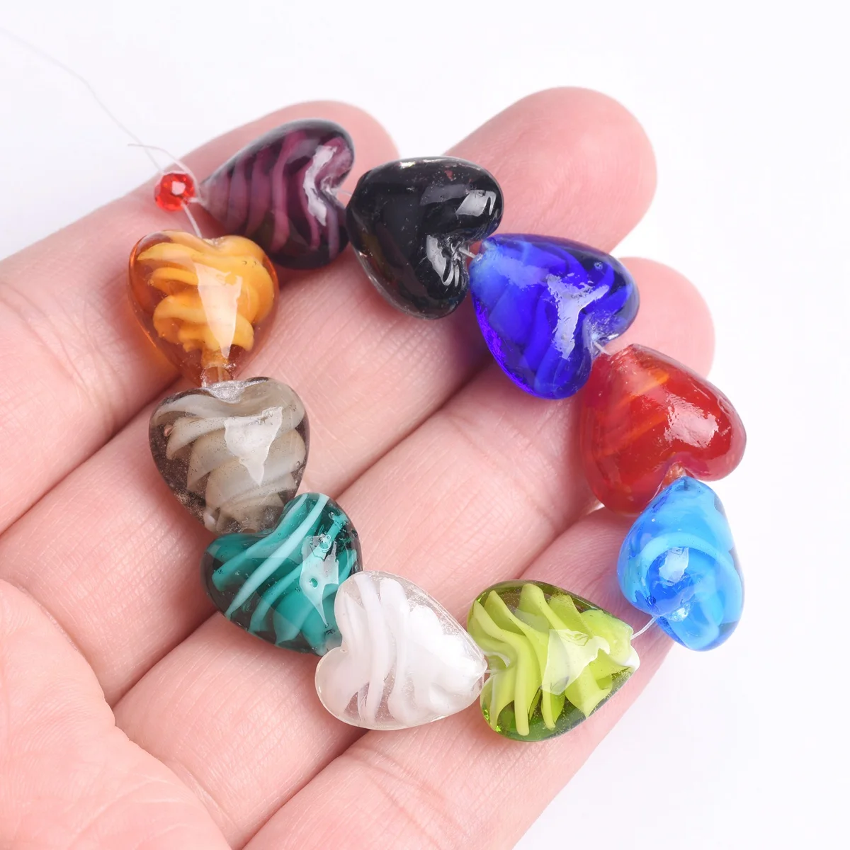 10Pcs 16X14Mm Heart Shape Lampwork ลูกปัดแก้วสำหรับงานฝีมือ DIY ผลการค้นหาเครื่องประดับ