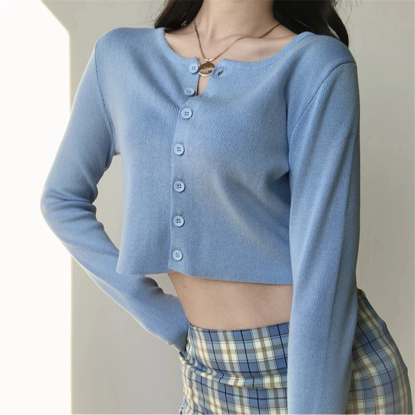 

Korean style Short knit sweater Women thin knit jacket Fashion knitting jacket Coal Coal Sun protection Crop Top