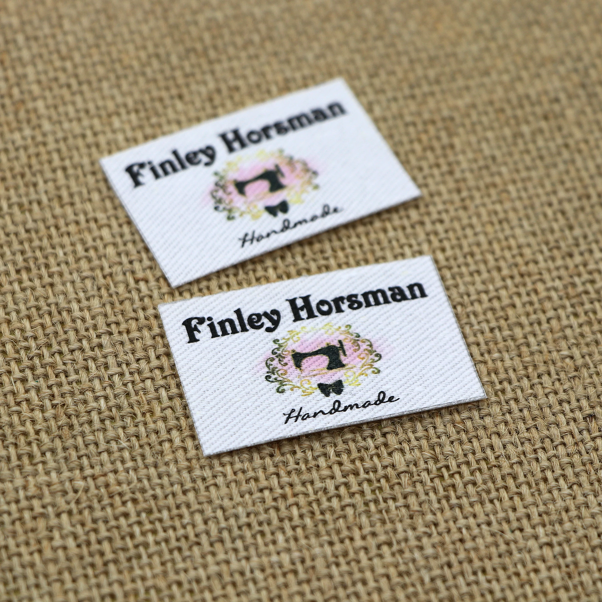 60pieces Custom Iron Labels, Logo or Text, Custom Design, iron on,  Organic Cotton Fabric Name Label，Sewing machine (YT191)