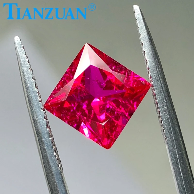 

Lab Grown Ruby Square Shape Princess Cut Red Color Synthetic Ruby Gem with Inclusions Loose Stone for Ruby Jewelry Making