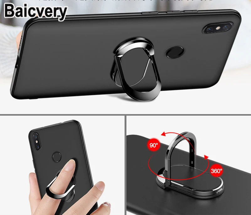 Ultra Thin Finger Magnetic Ring Matte Case for Alcatel 3X 2019 5048U 5048Y Matte Black Silicone TPU Cover for Alcatel 3X 2019