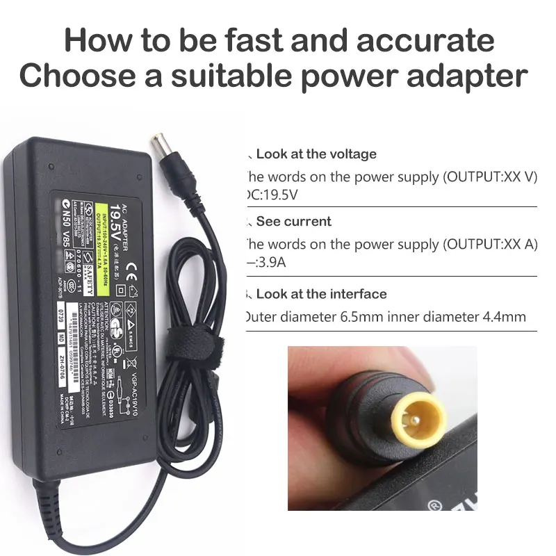 Adaptor AC 19.5V 3, 9A 6.5Mm * 4.4Mm untuk Pengisi Daya Adaptor Daya Sony SVE14125CXB VGP-AC19V38