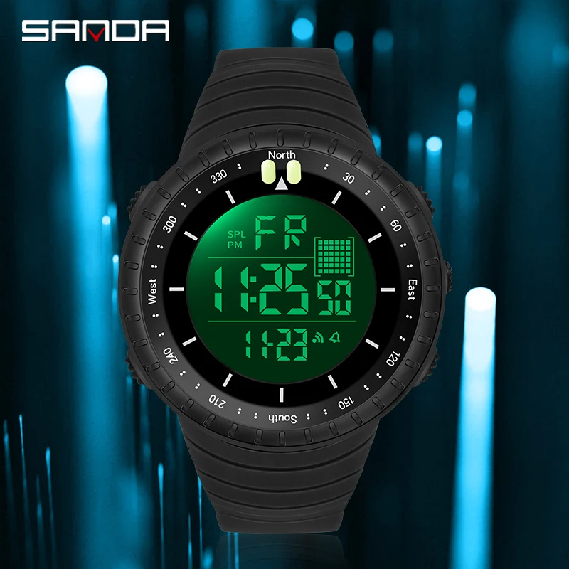 SANDA Brand Mens Watch Military 50M Water resistant Sport watch Countdown LED Digital wrist Stopwatches relogio masculino