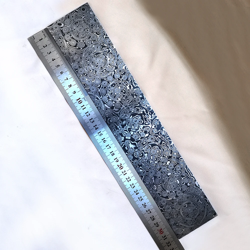 320MM Length Damascus Steel Billet Plate Sheet Bar Sandwich Knife Making Blade Blank Material   Has Been Heat Treatment