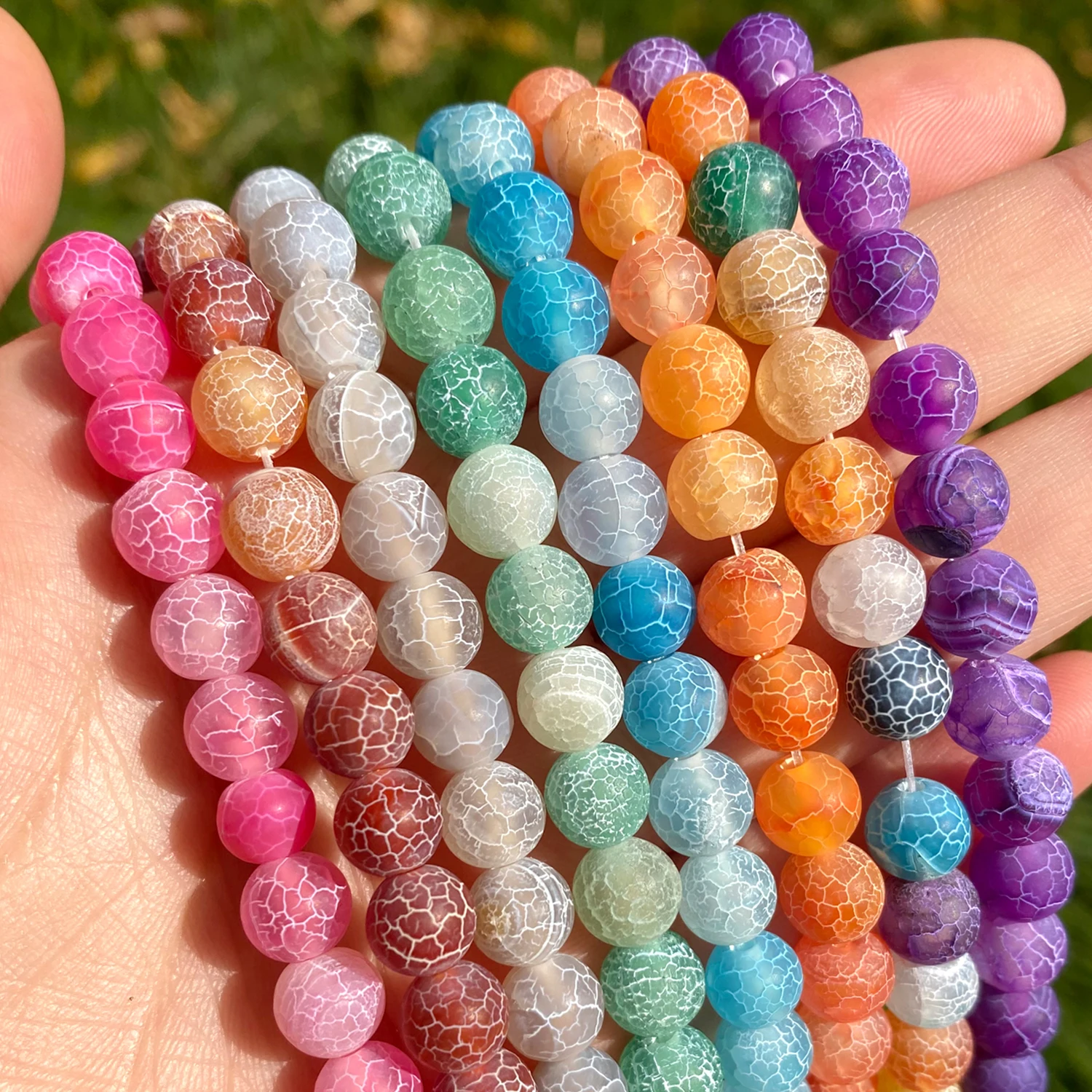 Natural Stone Purple Matte Frost Cracked Dream Fire Dragon Veins Agates Round Beads for Jewelry Making DIY Handmade Bracelet