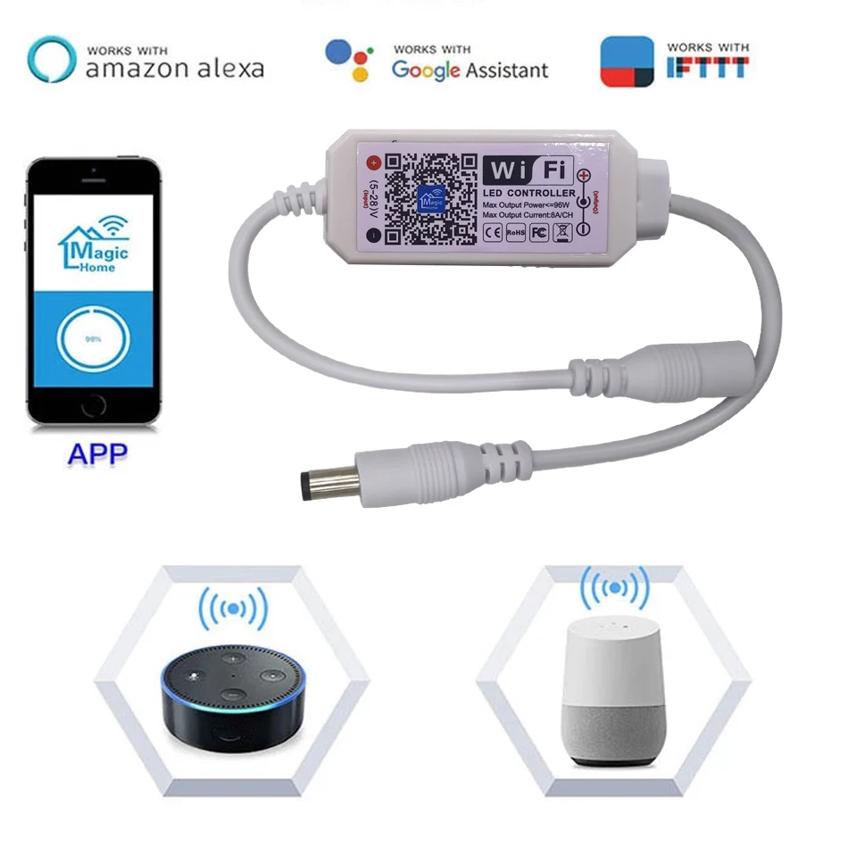 Magic Home DC 12-24V Wireless Mini WiFi Dimmable Controller Single Color LED Controllers for 2835 5050 5630 5730 LED Strip Light