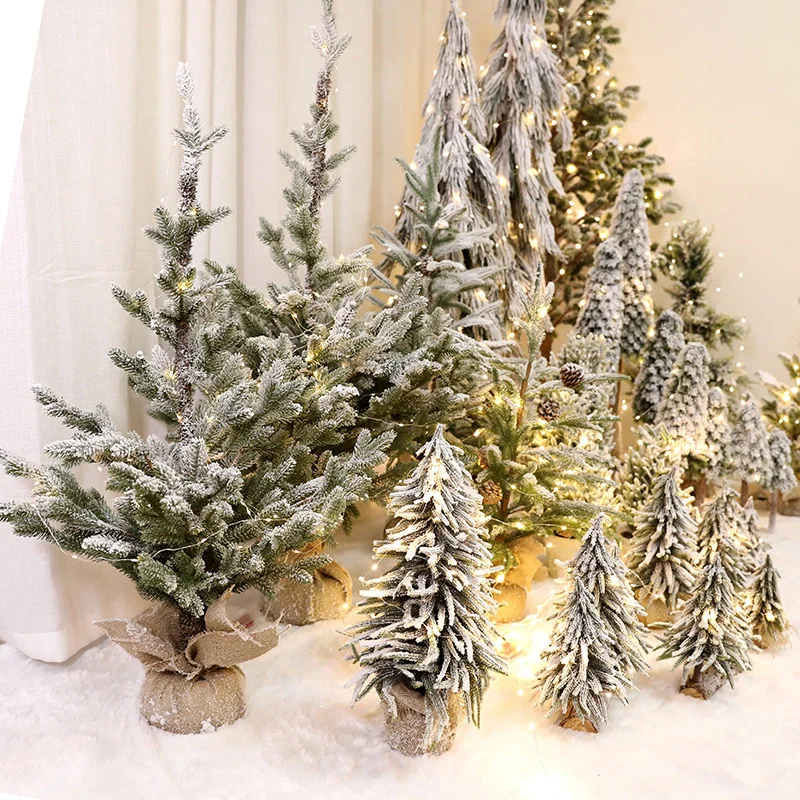 White Snow Encrypted Green Tree Mini Artificial Christmas Tree Desktop Light Decoration New Year Home Family Decoration Navidad