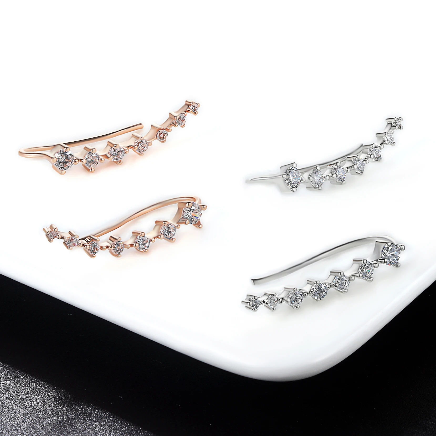 Long Dipper Ear Hook Clip Climbing Earring for Women Shiny Zirconia Rose Gold Color Ear Cuff Earing Gift Fashion Jewelry E527