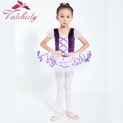 Girls  Ballet Tutu Dress Velvet Body Ribbon Mesh Skirt Short Puff Sleeves Kids Dance Gymnastics Leotard Costumes