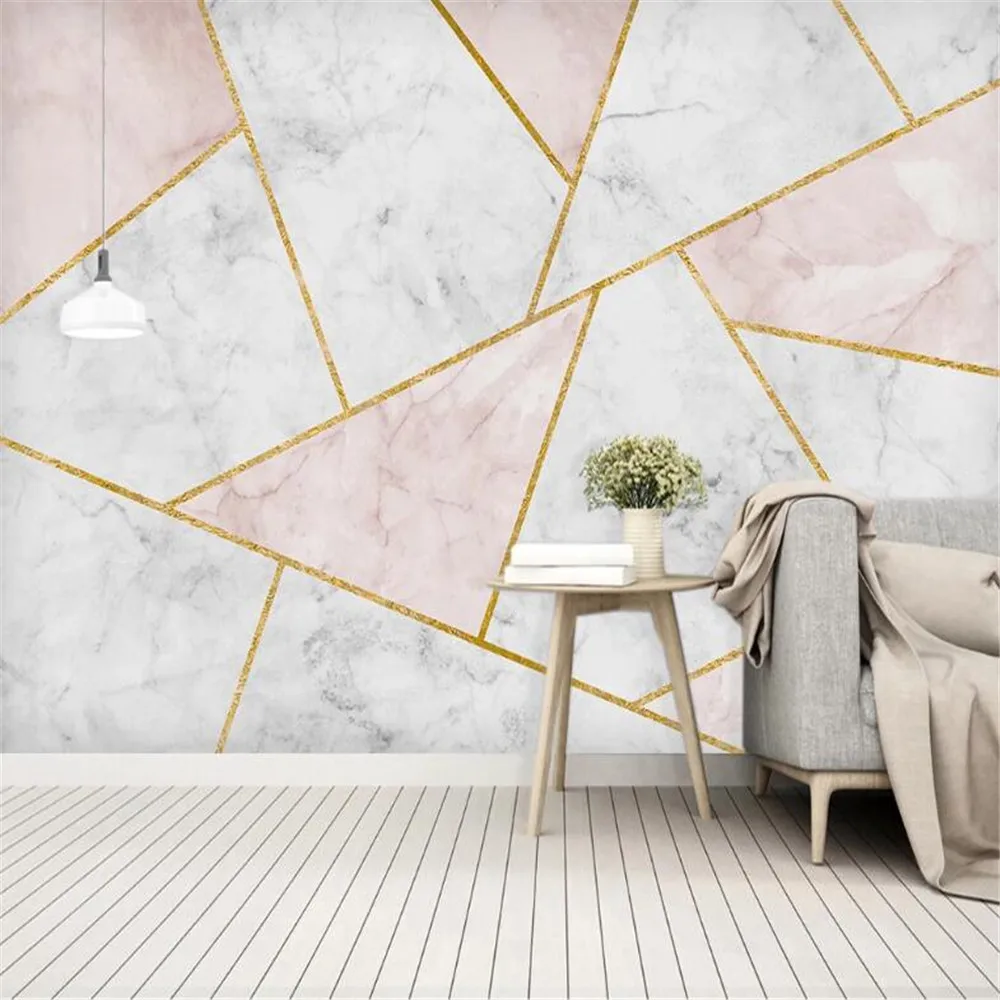 

Milofi customized 3D large wallpaper mural abstract geometric marble pattern golden line TV background wall