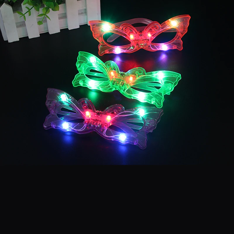 Led Dance 20pcst/lot Hot Sale Light-up Led Glowing Butterfly Glasses Flashing Beauty Mixed Color Rave Partty Sunglasses