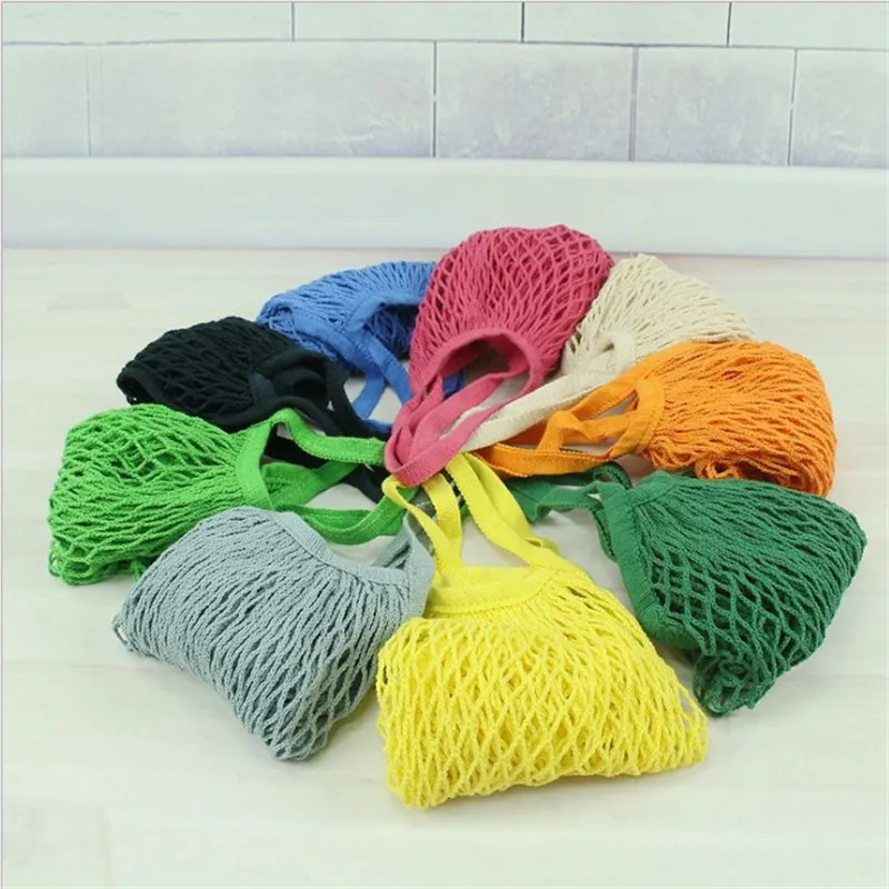 Reusable Grocery Shopping Bags Fruit Vegetable Bag Washable Cotton Mesh String Organic Organizer Handbag Short Handle Net Tote