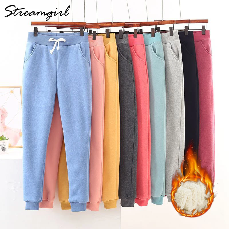 Winter Thick Warm Sweatpants Women High Waist Fleece Trousers Casual Pants For Women Winter Velvet Gray Women's Sweatpants