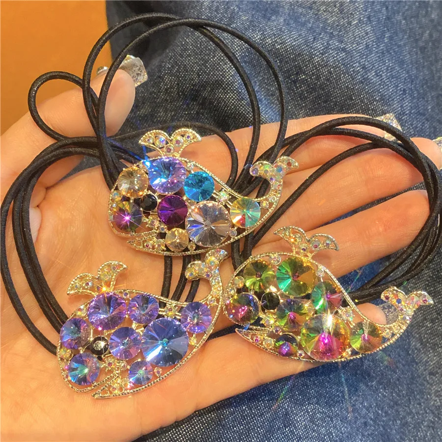 Heavy Industry Whale Crystal Head Rope Female Simple Temperament Elegant Tie Hair Rubber Band Hair Ring INS Hair Accessories