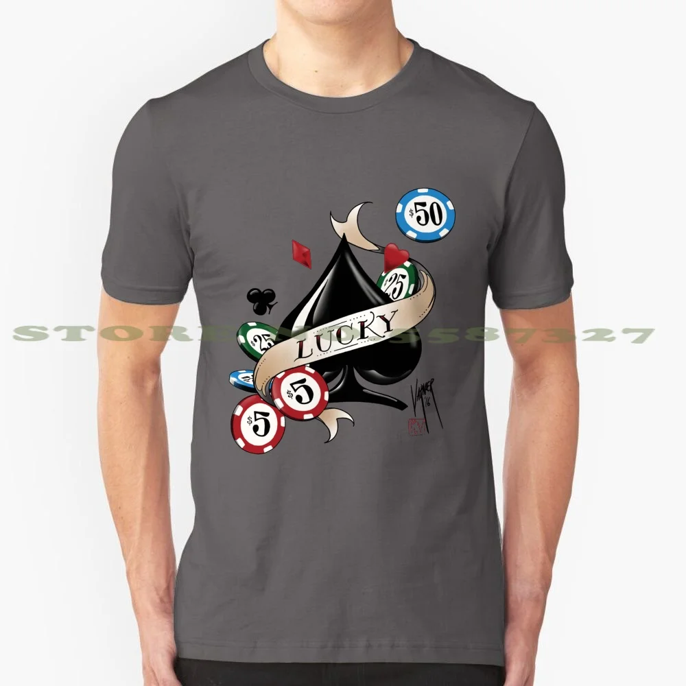 Spade And Poker Chips 100% Cotton T-Shirt Spade Poker Chips Banner Black Red Blue Club Diamond Gambling Steve Varner