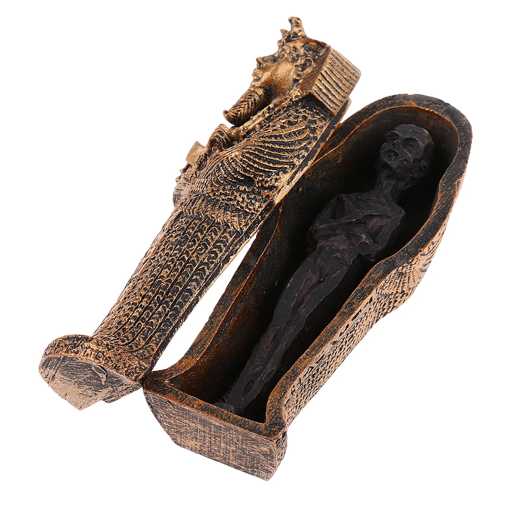 1Pcs Resin Egyptian Statue Ancient Egyptian Mummy Figurine with Coffin for Craft Collectibles Table Desktop Decoration