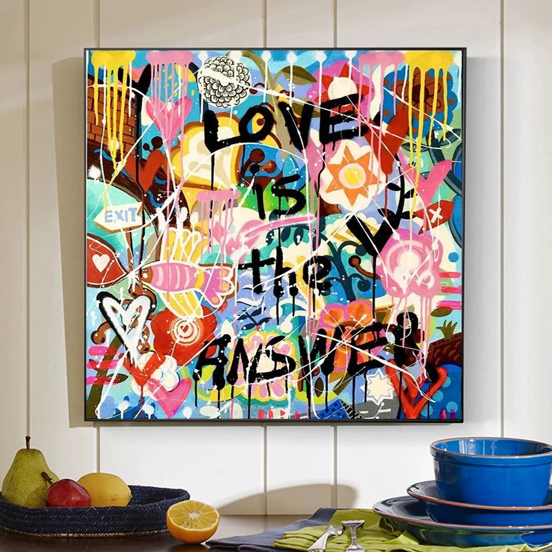 Abstract Canvas Painting Love Is The Answer Letter Poster and Print Wall Graffiti Art Pictures for Living Room Home Decor Cuadro