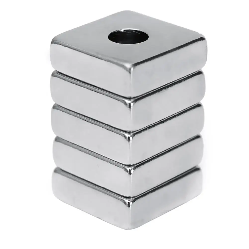 5Pcs 15x15x5mm N52 Magnet Square Hole Super Strong Blocks Rare Earth Neodymium Magnets