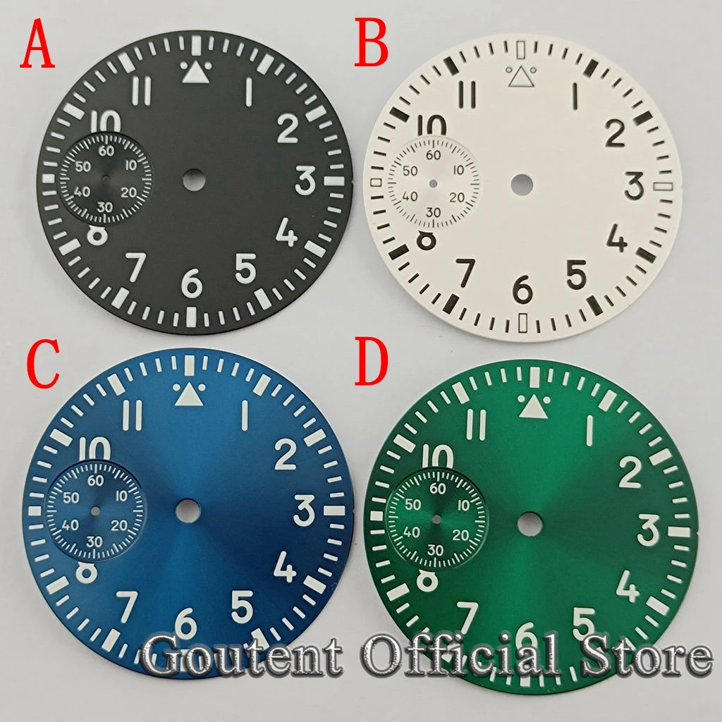 37mm sterylny czarny biały niebieski zielony tarcza zegarka zielony świecący Fit eta 6497 mewa st36 części do zegarków