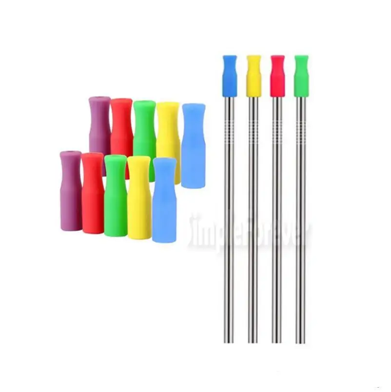 8 Colors Stock Silicone Tips for Stainless Steel Straws Tooth Collision Prevention Straws Cover Silicone Tubes